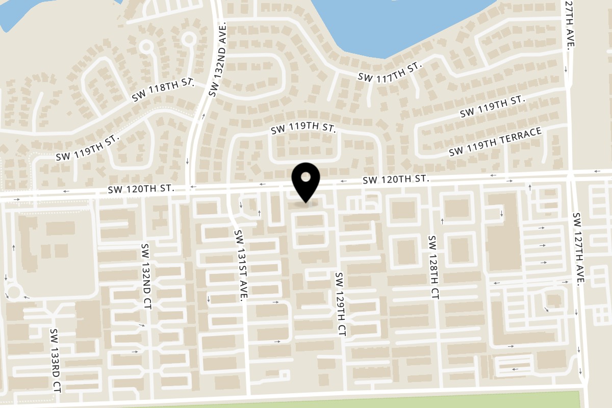 Map showing the location of Between Two Buns on 12932 SW 120th St in Miami